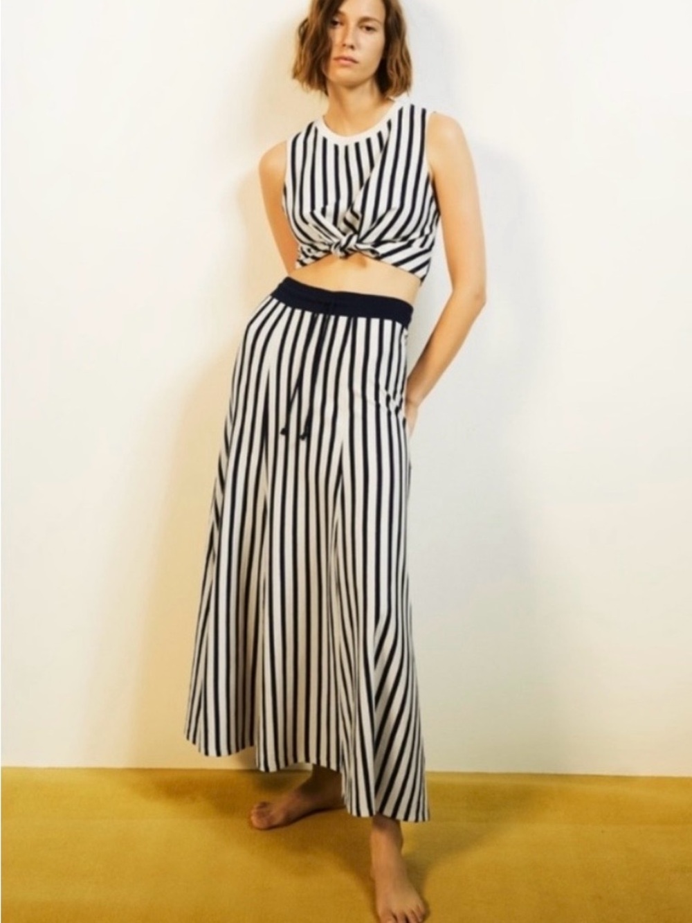 Zara Black and White Vertical-Stripe Maxi Skirt